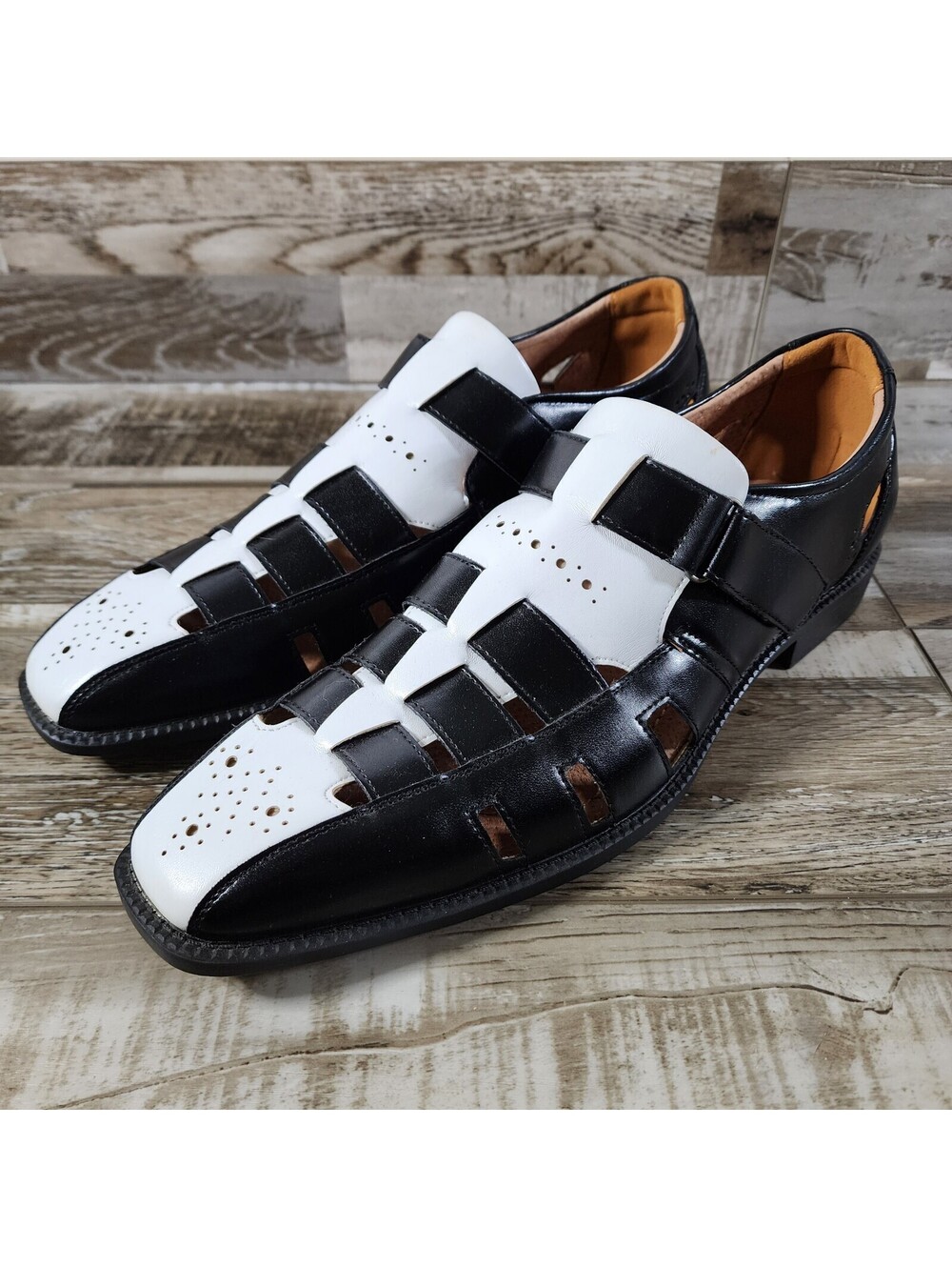 Stacy Adam’s Men’s Calax Fisherman Sandal Loafer Shoes Black/White Size 11M